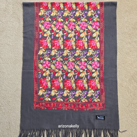 Accessories - NWOT Cashmere Scarf With Chain Stitch Embroidery Colorful Woven